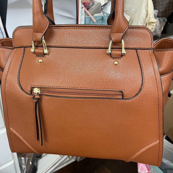 NEW! London Fog Brown Cognac Extra Large Satchel Purse Style LF6690 - Picture 12 of 15